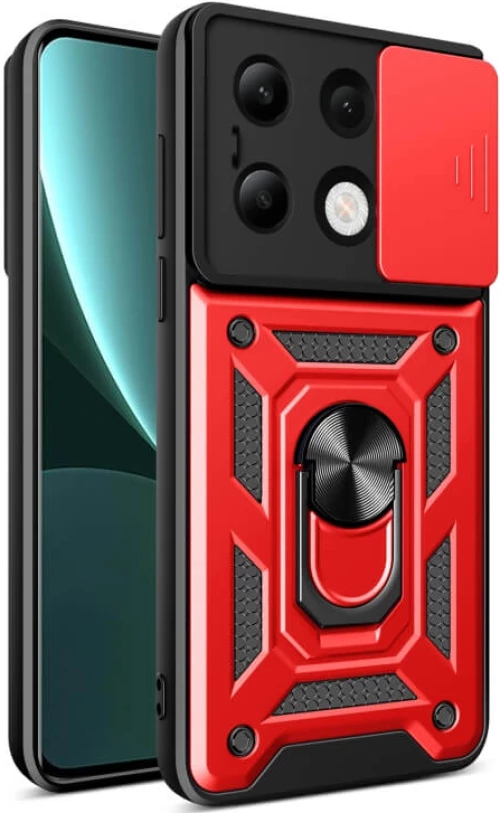 Ανθεκτική Θήκη με Κάλυμμα για την Κάμερα & Μεταλλικό Ring Holder - Xiaomi Redmi Note 13 4G - Bodycell Armor Slide - Red (5206015074776)
