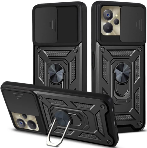 Ανθεκτική Θήκη με Κάλυμμα για την Κάμερα & Μεταλλικό Ring Holder - Realme 9i 5G / 10 5G - Bodycell Armor Slide - Black (5206015025464)