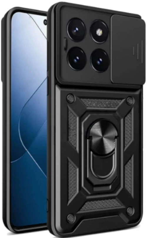 Ανθεκτική Θήκη με Κάλυμμα για την Κάμερα & Μεταλλικό Ring Holder - Xiaomi 14 Pro - Bodycell Armor Slide - Black (5206015072772)