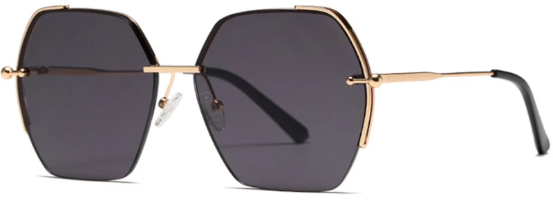 Techsuit - Sunglasses (8561) - for Women with Metal Frame and Nylon Lens, Hexagonal - Gold / Gray