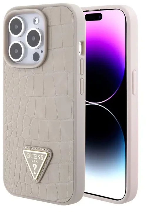 Guess iPhone 15 Pro Max Back cover case - Croco triangle logo - Taupe