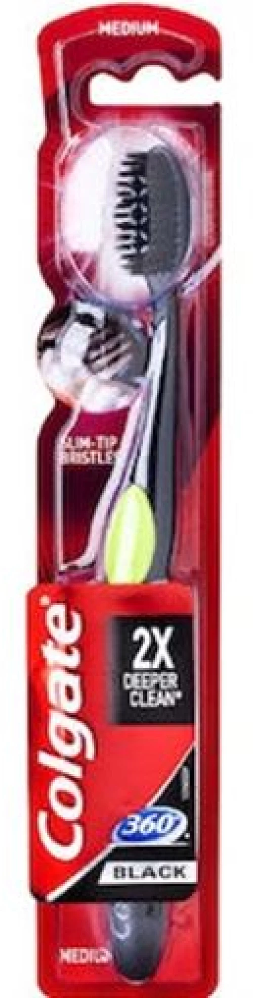 Colgate 360 Black Toothbrush With Charcoal Medium Μαύρη / Κίτρινη 1τμχ