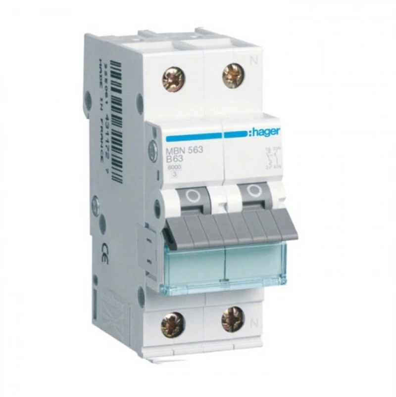 Αυτόματη Ασφάλεια B 6Ka 1P+N 63Α 2M MBN563 Hager MBN563