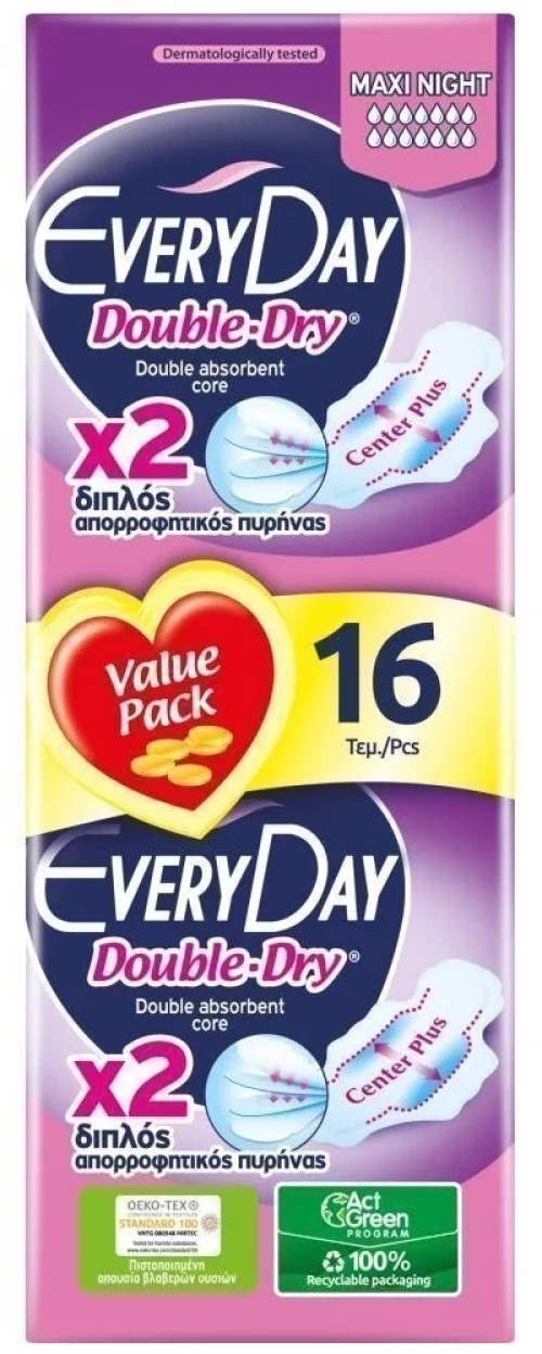 EveryDay Σερβιέτες Double Dry Maxi Night 16τμχ