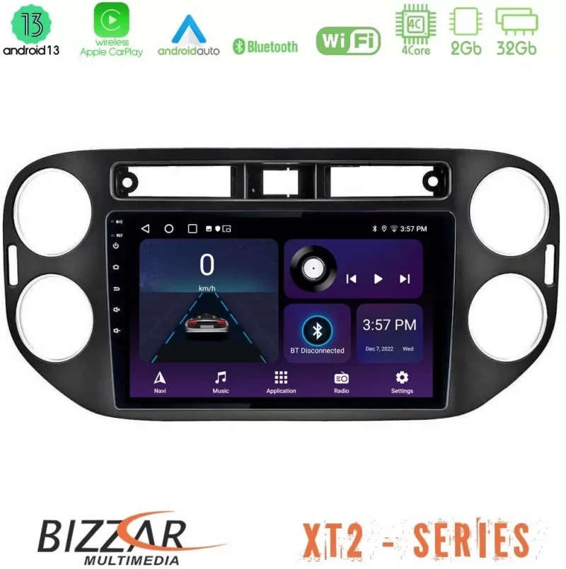 Bizzar XT2 Series 4Core Android13 2+32GB VW Tiguan Navigation Multimedia Tablet 9" (23mm alarm button) U-XT2-VW0639