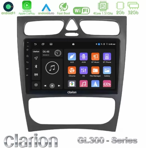 Clarion GL300 Series 4Core Android11 2+32GB Mercedes C Class (W203) Navigation Multimedia Tablet 9" Με Carplay & Android Auto U-GL3-MB0925
