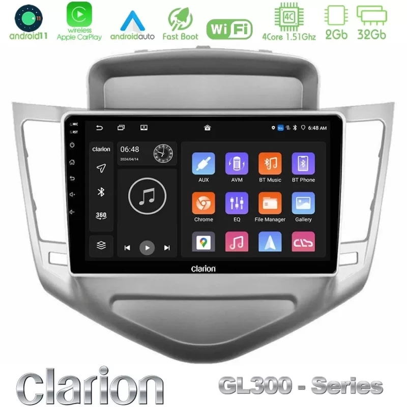 Clarion GL300 Series 4Core Android11 2+32GB Chevrolet Cruze 2009-2012 Navigation Multimedia Tablet 9" Με Carplay & Android Auto U-GL3-CV036N