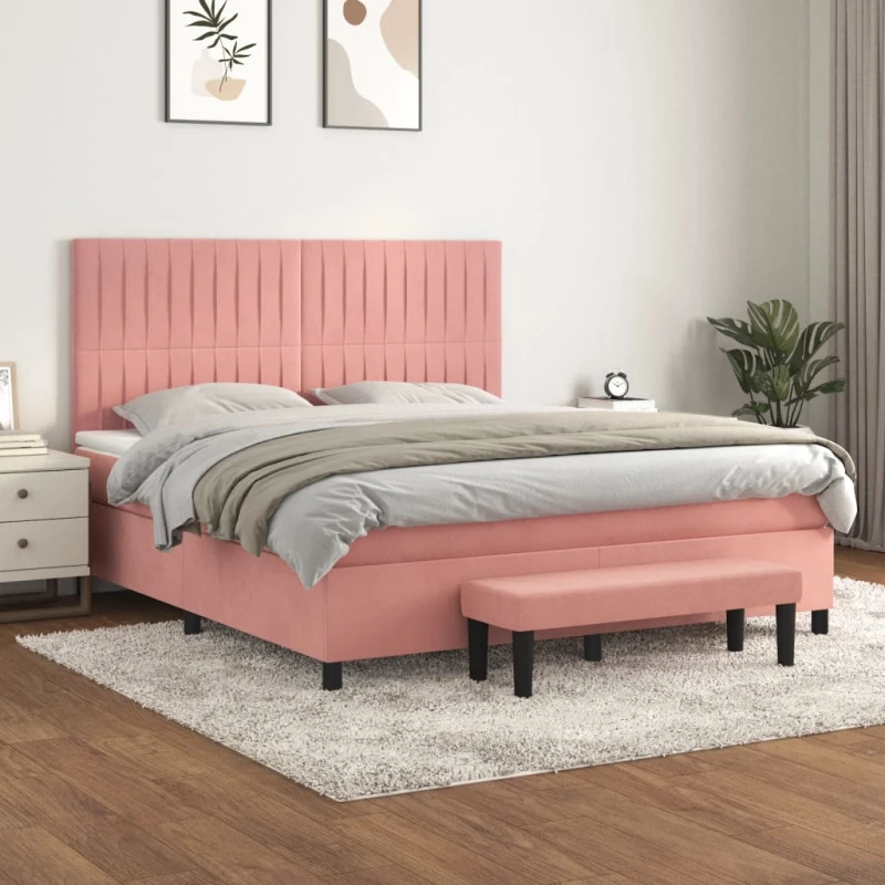 Κρεβάτι Boxspring με Στρώμα Ροζ 180x200 εκ. Βελούδινο Ροζ 3137982