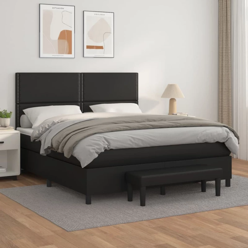 Κρεβάτι Boxspring με Στρώμα Μαύρο 180x200εκ.από Συνθετικό Δέρμα Μαύρο 3137617