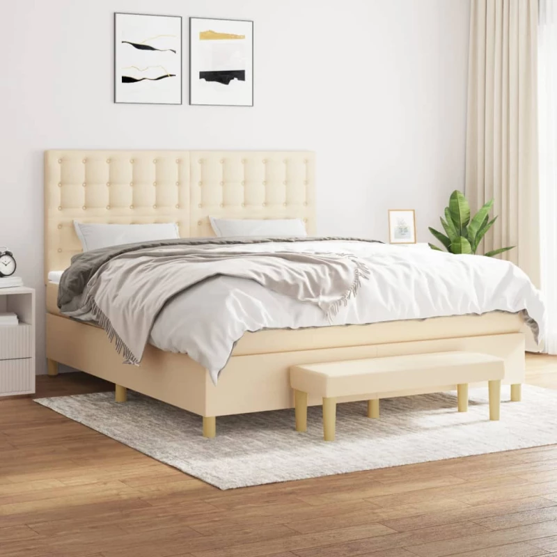 Κρεβάτι Boxspring με Στρώμα Κρεμ 160x200 εκ. Υφασμάτινο Κρεμ 3137490