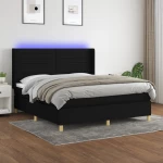 Κρεβάτι Boxspring με Στρώμα & LED Μαύρο 160x200 εκ. Υφασμάτινο Μαύρο 3138967