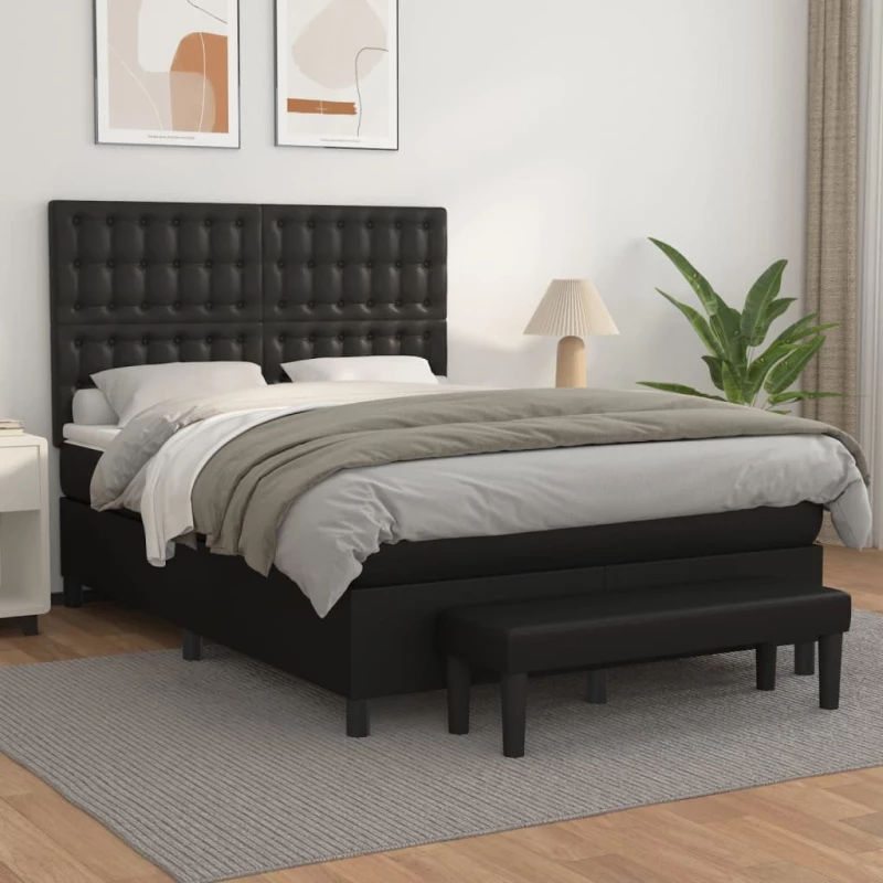 Κρεβάτι Boxspring με Στρώμα Μαύρο 140x190εκ.από Συνθετικό Δέρμα Μαύρο 3137659