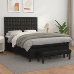Κρεβάτι Boxspring με Στρώμα Μαύρο 140x190εκ.από Συνθετικό Δέρμα Μαύρο 3137659