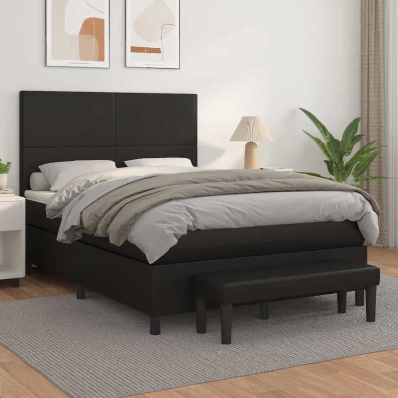 Κρεβάτι Boxspring με Στρώμα Μαύρο 140x190εκ.από Συνθετικό Δέρμα Μαύρο 3137539
