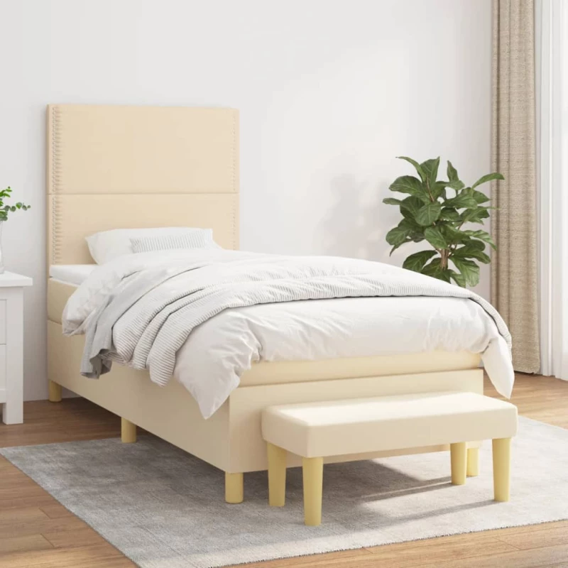 Κρεβάτι Boxspring με Στρώμα Κρεμ 90x190 εκ.Υφασμάτινο Κρεμ 3137042