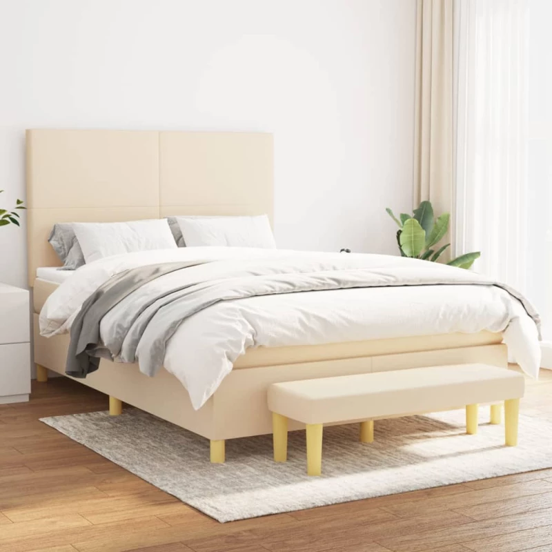 Κρεβάτι Boxspring με Στρώμα Κρεμ 140x190 εκ. Υφασμάτινο Κρεμ 3136994