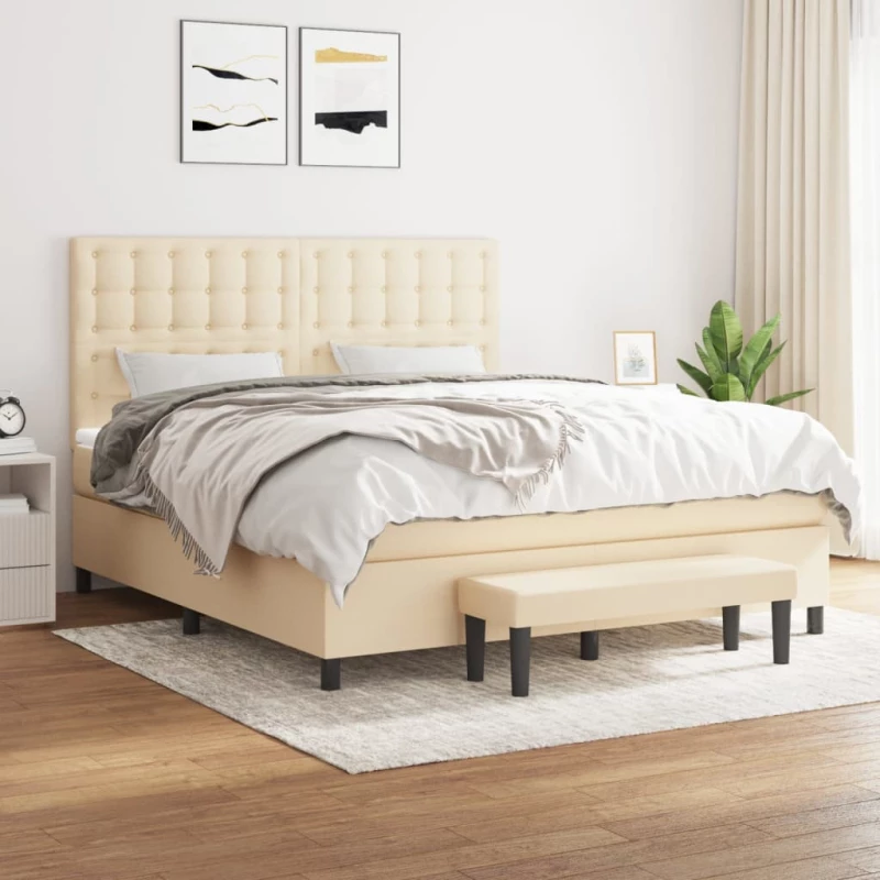 Κρεβάτι Boxspring με Στρώμα Κρεμ 160x200 εκ. Υφασμάτινο Κρεμ 3136930