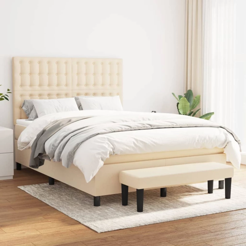 Κρεβάτι Boxspring με Στρώμα Κρεμ 140x200 εκ. Υφασμάτινο Κρεμ 3136922