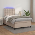 Κρεβάτι Boxspring Στρώμα&LED Καπουτσίνο 120x200 εκ. Συνθ. Δέρμα Καφέ 3135938