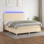 Κρεβάτι Boxspring με Στρώμα & LED Κρεμ 180x200 εκ. Υφασμάτινο Κρεμ 3135458