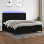 Κρεβάτι Boxspring με Στρώμα & LED Μαύρο 200x200 εκ. Υφασμάτινο Μαύρο 3134983