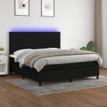 Κρεβάτι Boxspring με Στρώμα & LED Μαύρο 160x200 εκ. Υφασμάτινο Μαύρο 3134967