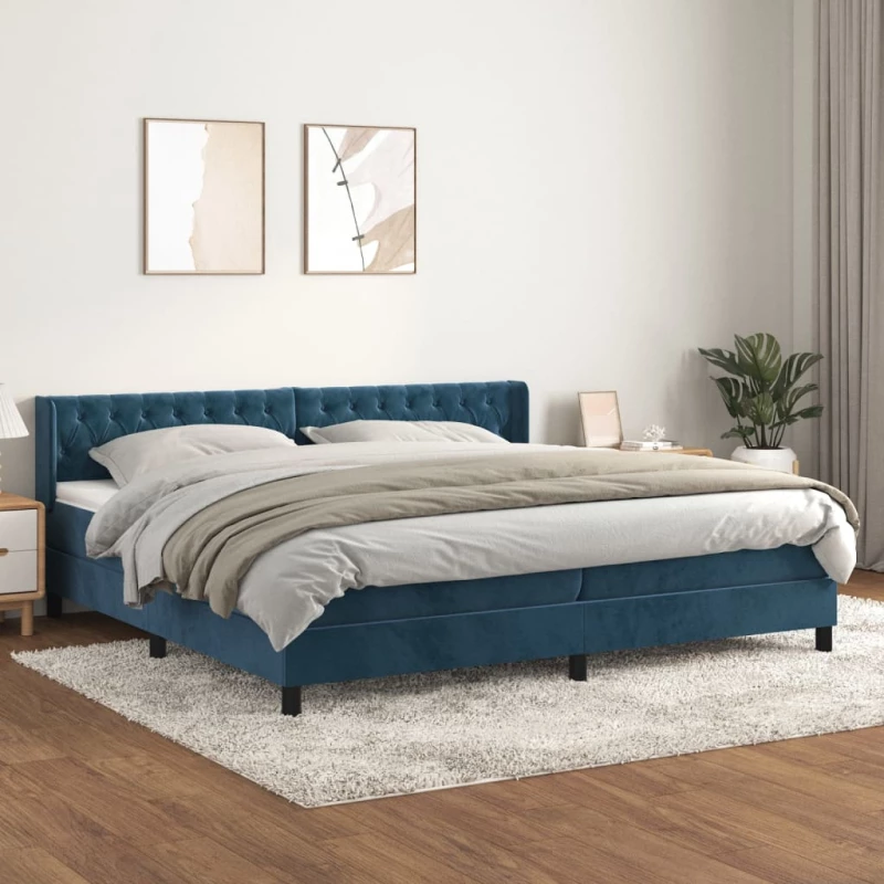 Κρεβάτι Boxspring με Στρώμα Σκούρο Μπλε 200x200 εκ. Βελούδινο Μπλε 3131163
