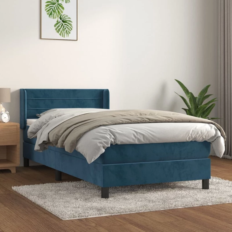 Κρεβάτι Boxspring με Στρώμα Σκούρο Μπλε 100x200 εκ. Βελούδινο Μπλε 3131007