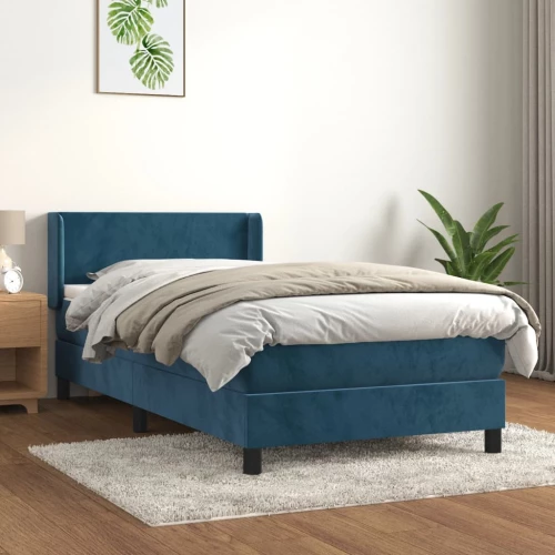 Κρεβάτι Boxspring με Στρώμα Σκούρο Μπλε 90x190 εκ. Βελούδινο Μπλε 3130815