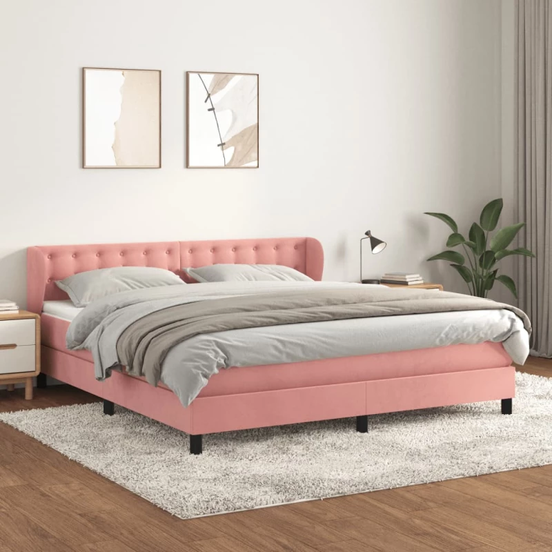 Κρεβάτι Boxspring με Στρώμα Ροζ 180x200 εκ. Βελούδινο Ροζ 3127750