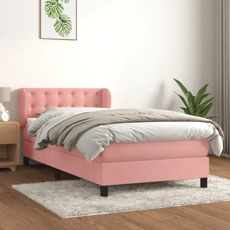 Κρεβάτι Boxspring με Στρώμα Ροζ 90x190 εκ. Βελούδινο Ροζ 3127708