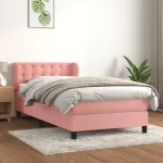 Κρεβάτι Boxspring με Στρώμα Ροζ 90x190 εκ. Βελούδινο Ροζ 3127708