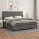 Κρεβάτι Boxspring με Στρώμα Γκρι 200x200 εκ. Συνθετικό Δέρμα Γκρι 3142747