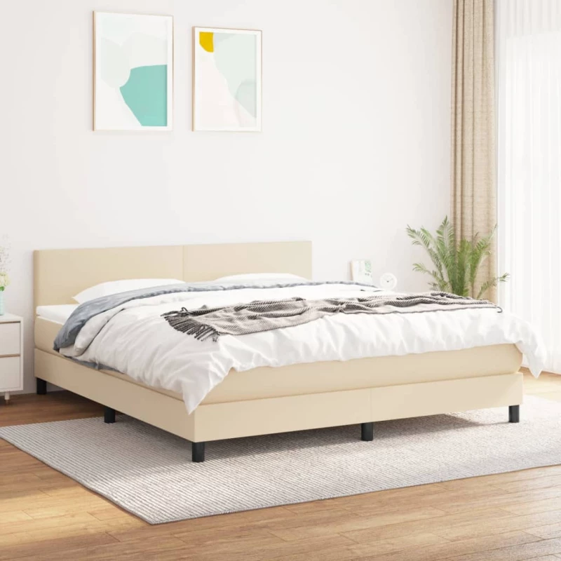 Κρεβάτι Boxspring με Στρώμα Κρεμ 160x200 εκ. Υφασμάτινο Κρεμ 3139910