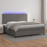 Κρεβάτι Boxspring με Στρώμα & LED Γκρι 200x200 εκ. Συνθ. Δέρμα Γκρι 3135847