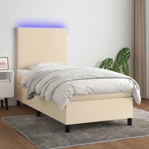 Κρεβάτι Boxspring με Στρώμα & LED Κρεμ 80x200 εκ. Υφασμάτινο Κρεμ 3134674