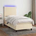 Κρεβάτι Boxspring με Στρώμα & LED Κρεμ 80x200 εκ. Υφασμάτινο Κρεμ 3134674