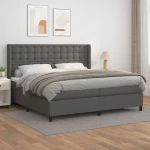 Κρεβάτι Boxspring με Στρώμα Γκρι 200x200 εκ. Συνθετικό Δέρμα Γκρι 3132523