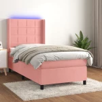 Κρεβάτι Boxspring με Στρώμα & LED Ροζ 90x190 εκ. Βελούδινο Ροζ 3139540