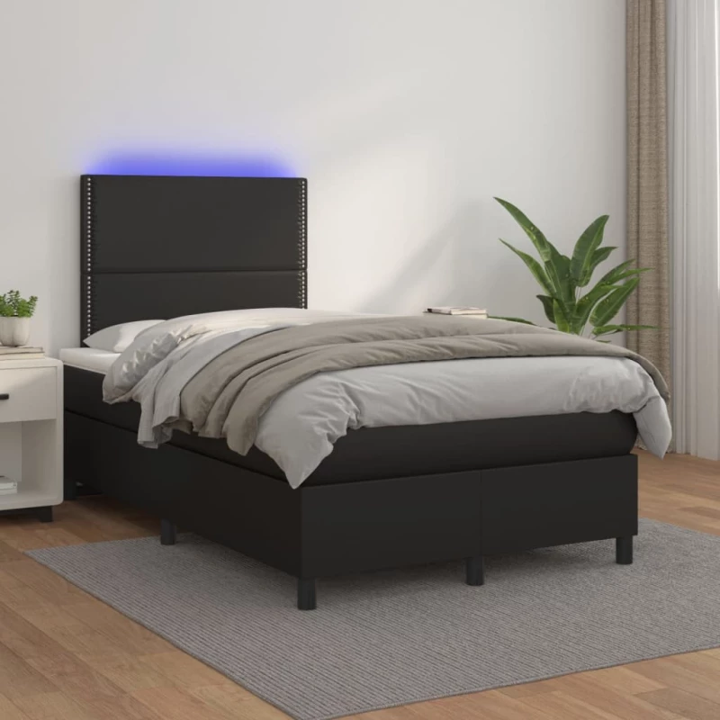 Κρεβάτι Boxspring με Στρώμα & LED Μαύρο 120x200 εκ. Συνθ. Δέρμα Μαύρο 3135873