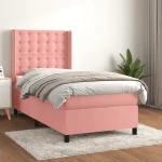 Κρεβάτι Boxspring με Στρώμα Ροζ 90x190 εκ. Βελούδινο Ροζ 3132896