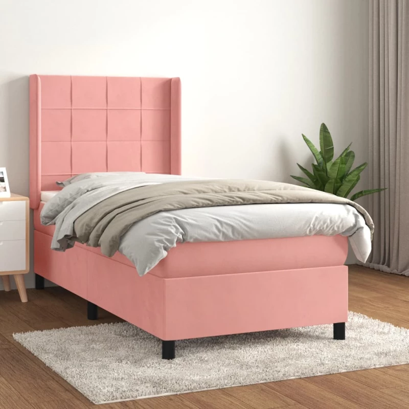 Κρεβάτι Boxspring με Στρώμα Ροζ 90x190 εκ. Βελούδινο Ροζ 3132656