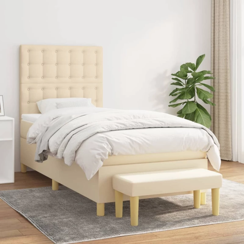 Κρεβάτι Boxspring με Στρώμα Κρεμ 100 x 200 εκ. Υφασμάτινο Κρεμ 3137458