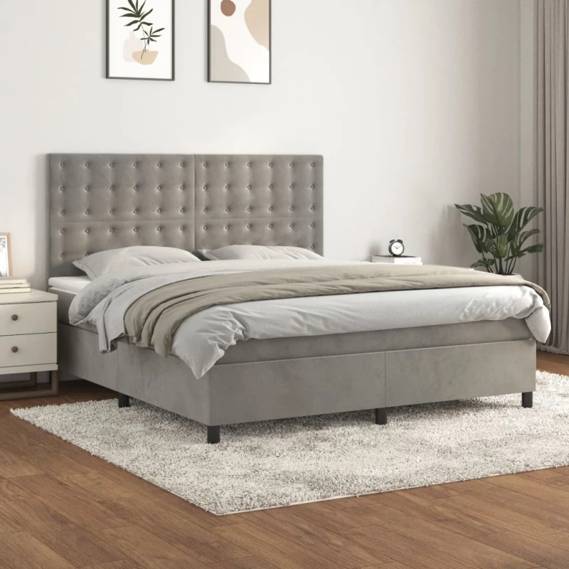 Κρεβάτι Boxspring με Στρώμα Ανοιχτό Γκρι 160x200 εκ. Βελούδινο Γκρι 3143271