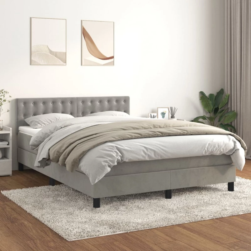 Κρεβάτι Boxspring με Στρώμα Ανοιχτό Γκρι 140x200 εκ. Βελούδινο Γκρι 3141545
