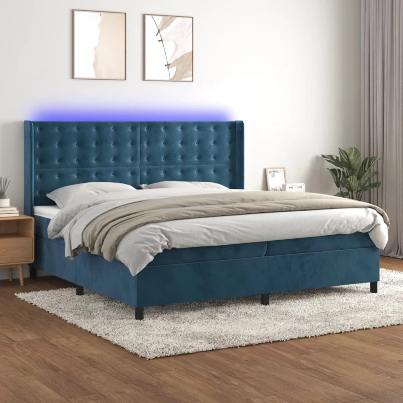 Κρεβάτι Boxspring με Στρώμα & LED Σκ. Μπλε 200x200εκ. Βελούδινο Μπλε 3139827