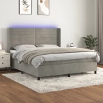 Κρεβάτι Boxspring με Στρώμα & LED Αν.Γκρι 160x200 εκ. Βελούδινο Γκρι 3139631