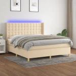 Κρεβάτι Boxspring με Στρώμα & LED Κρεμ 160x200 εκ. Υφασμάτινο Κρεμ 3139210