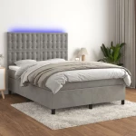 Κρεβάτι Boxspring με Στρώμα & LED Αν.Γκρι 140x200 εκ. Βελούδινο Γκρι 3136365