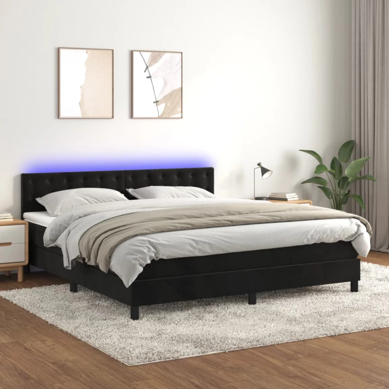 Κρεβάτι Boxspring με Στρώμα & LED Μαύρο 160x200 εκ. Βελούδινο Μαύρο 3134653